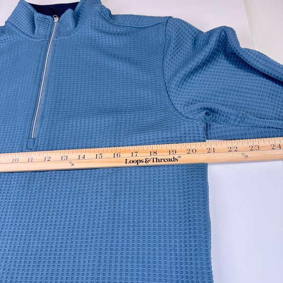 Straight Down Pullover Men's Small Blue Waffle Knit Petrol Optic 1/4 Zip Golf - Picture 8 of 12